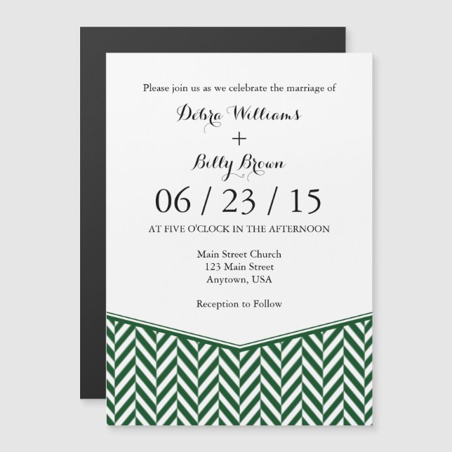 Invitación a la boda de Herringbone Magnético Verd (Anverso/Reverso)