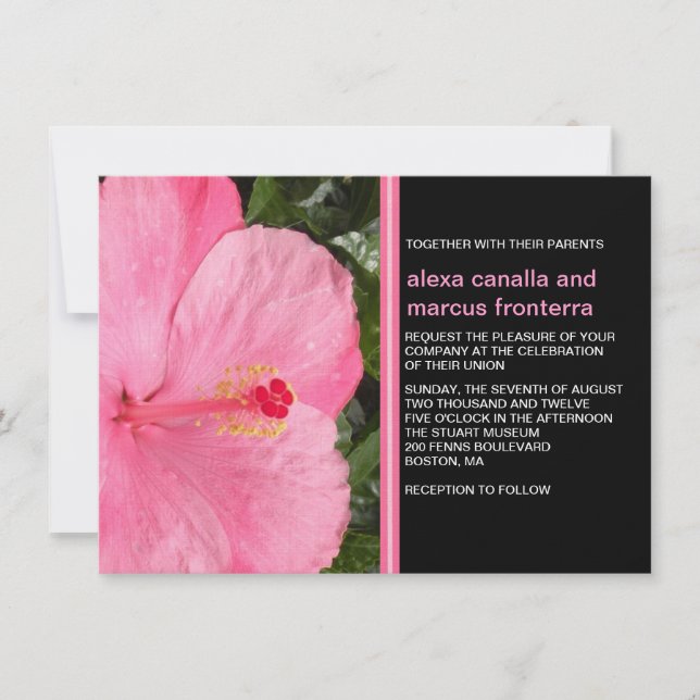 Invitación a la boda de Hibisco Rosado (Anverso)