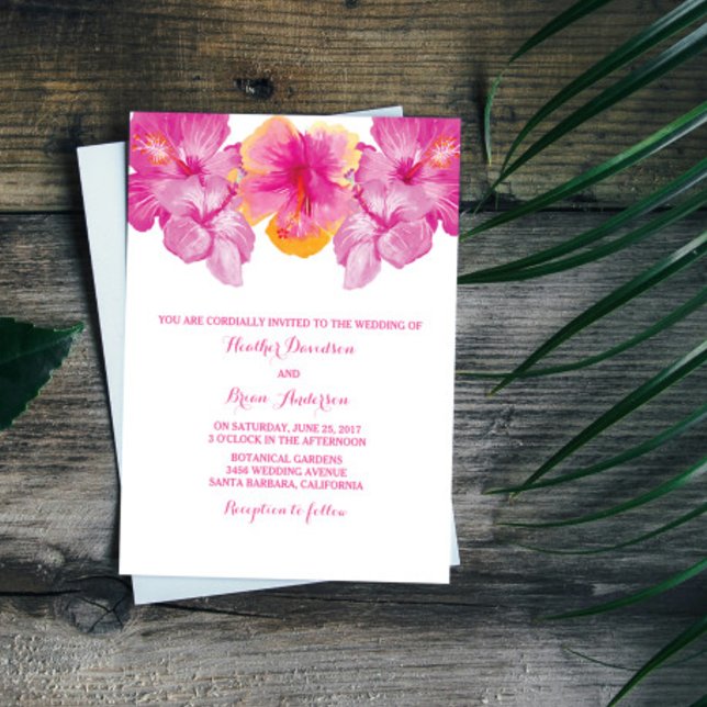 Invitación a la boda de Hibiscus (Brushed Hibiscus Wedding Invitation)
