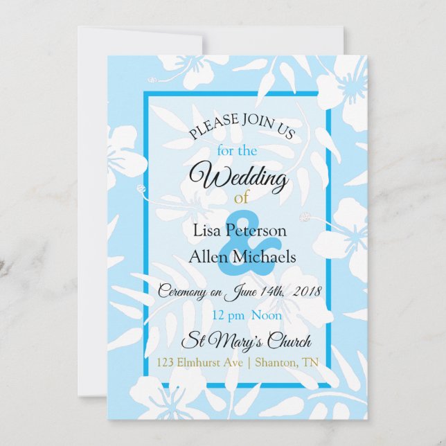Invitación a la boda de Hibiscus Azul (Anverso)