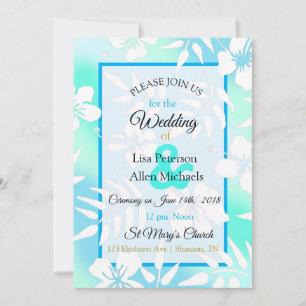 Invitación a la boda de Hibiscus azul y Verde azul
