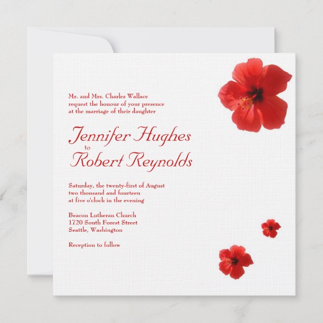 Invitación a la boda de Hibiscus Rojo (Anverso)