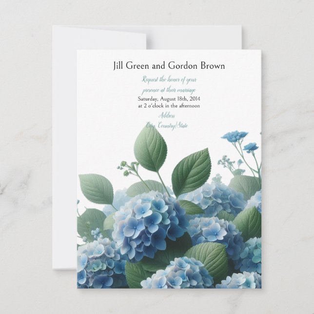 Invitación a la boda de Hidrangea Azul Delicada (Anverso)