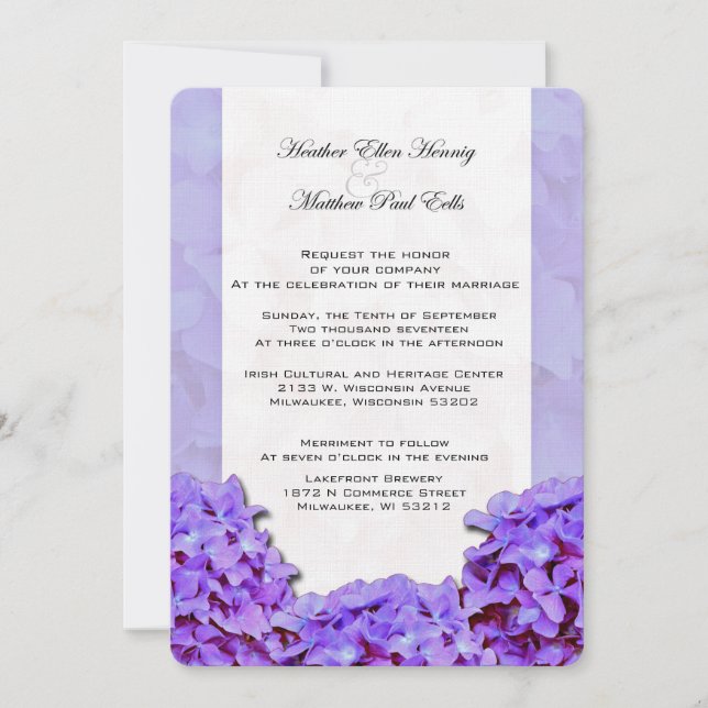 Invitación a la boda de Hidrangea Púrpura (Anverso)