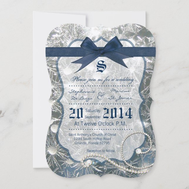 Invitación a la boda de hielo de invierno con niev (Anverso)
