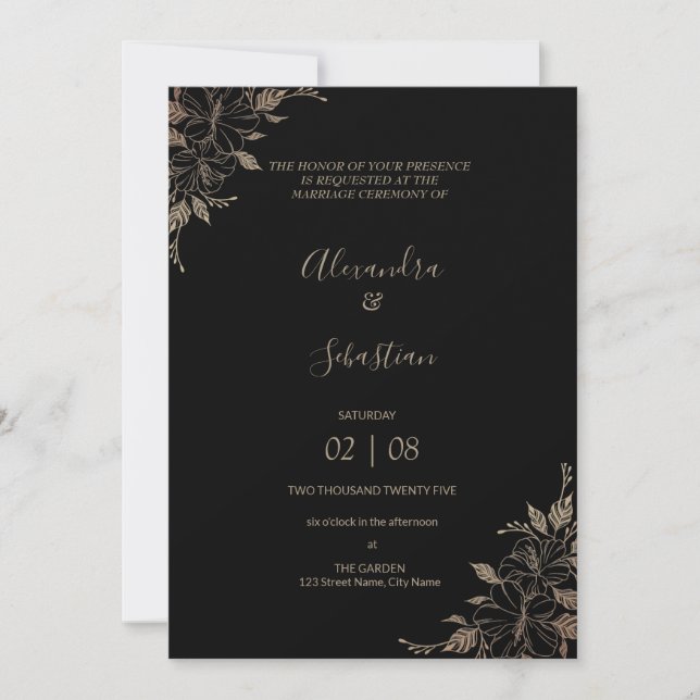 Invitación a la boda de hierba de líneas florales (Anverso)