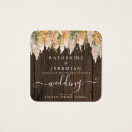 Invitación a la boda de hierba de pampas de madera