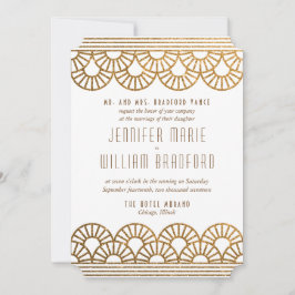 Invitación a la boda de hinchas de oro Art Deco en