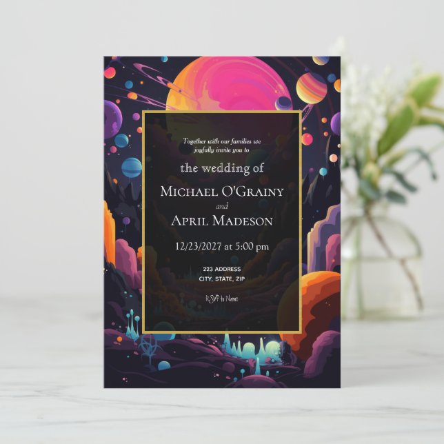 Invitación a la boda de Hippy Psychedelic 70s 60s (Anverso de pie)
