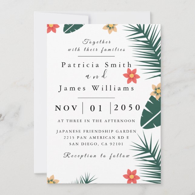Invitación a la boda de hoja de coco (Anverso)