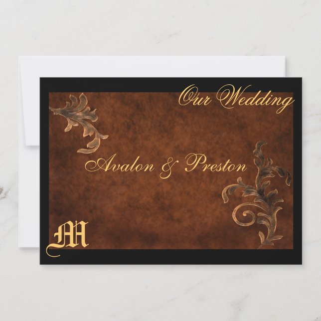 Invitación a la boda de hoja de pergamino elegante (Anverso)
