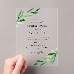 Invitación a la boda de hojas acrílicas claras