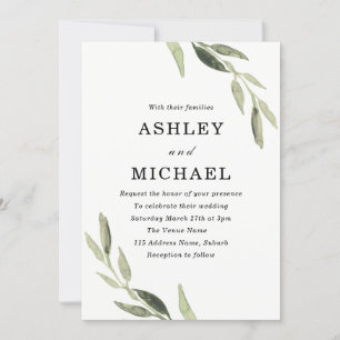 Invitación a la boda de hojas de color verde acuát