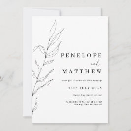 Invitación a la boda de hojas de follaje de línea