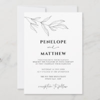 Invitación a la boda de hojas de follaje de línea