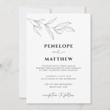 Invitación a la boda de hojas de follaje de línea