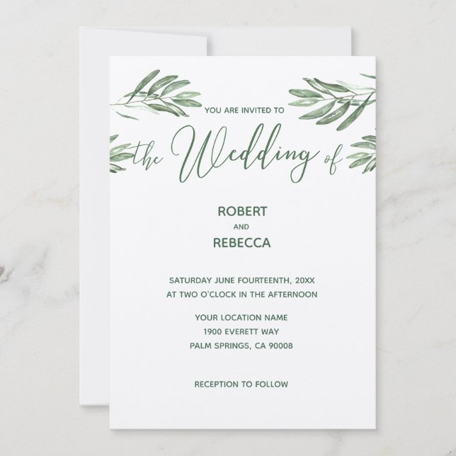 Invitación a la boda de hojas de oliva (Anverso)
