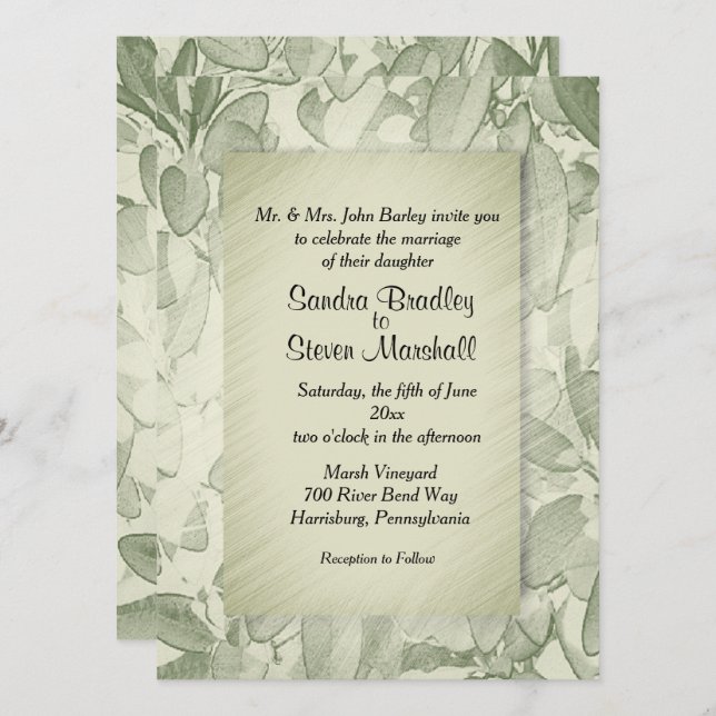 Invitación a la boda de hojas de oliva de época (Anverso / Reverso)