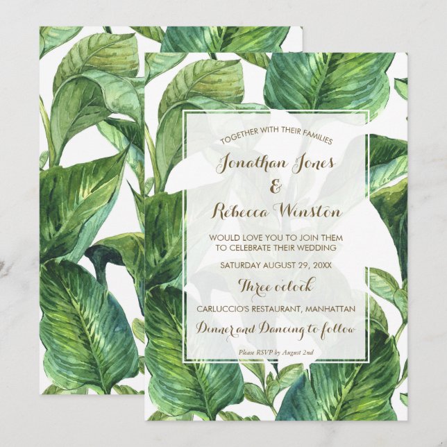 invitación a la boda de hojas de palma botánicas t (Anverso / Reverso)