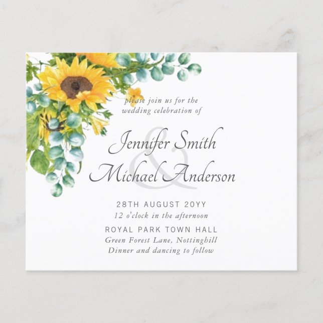 Invitación a la boda de hojas florales de girasol  (Anverso)