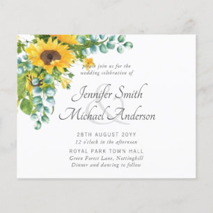 Invitación a la boda de hojas florales de girasol