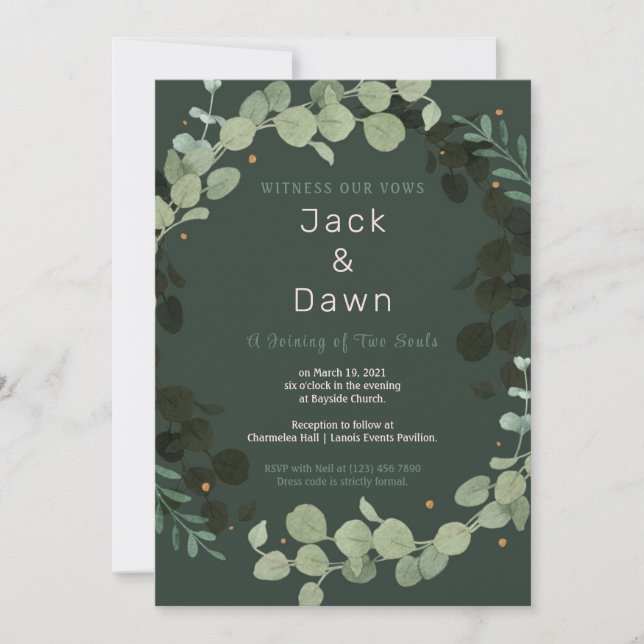 Invitación a la boda de hojas verdes (Anverso)