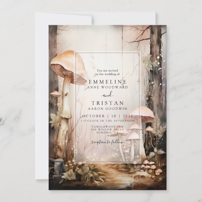 Invitación a la boda de hongos boscosos encantados (Anverso)