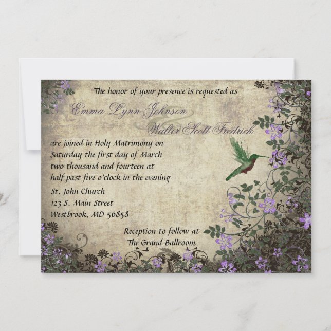 Invitación a la boda de Hummingbird (Anverso)