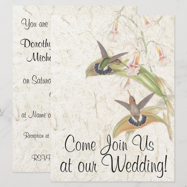 Invitación a la boda de Hummingbird Bird Flowers (Anverso / Reverso)