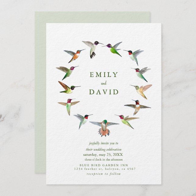 Invitación a la boda de Hummingbirds (Anverso / Reverso)