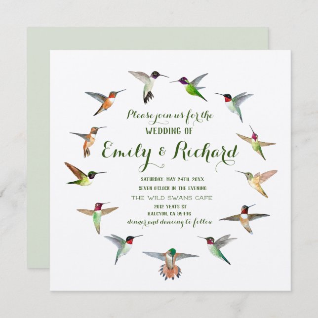 Invitación a la boda de Hummingbirds (Anverso / Reverso)