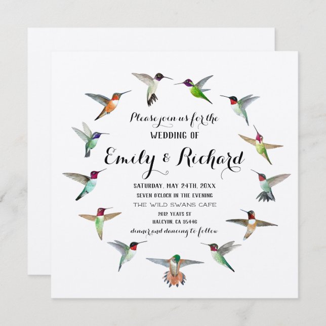 Invitación a la boda de Hummingbirds (Anverso / Reverso)
