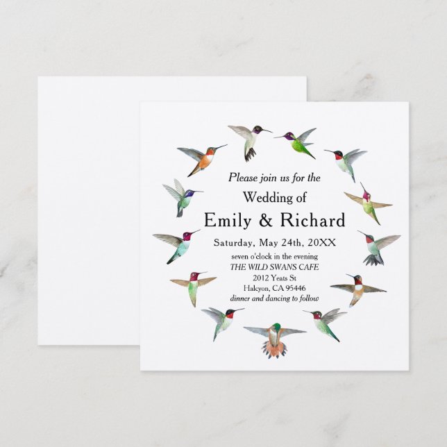 Invitación a la boda de Hummingbirds (Anverso / Reverso)