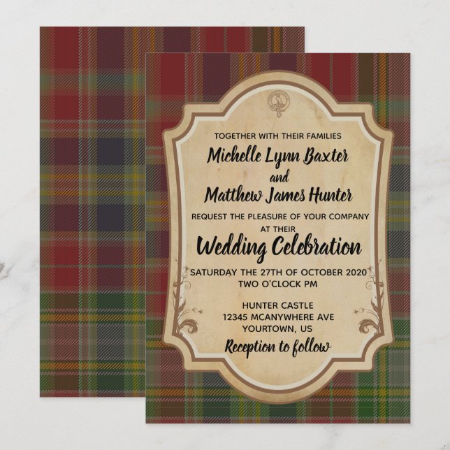 Invitación a la boda de Hunter Tartan (Anverso / Reverso)