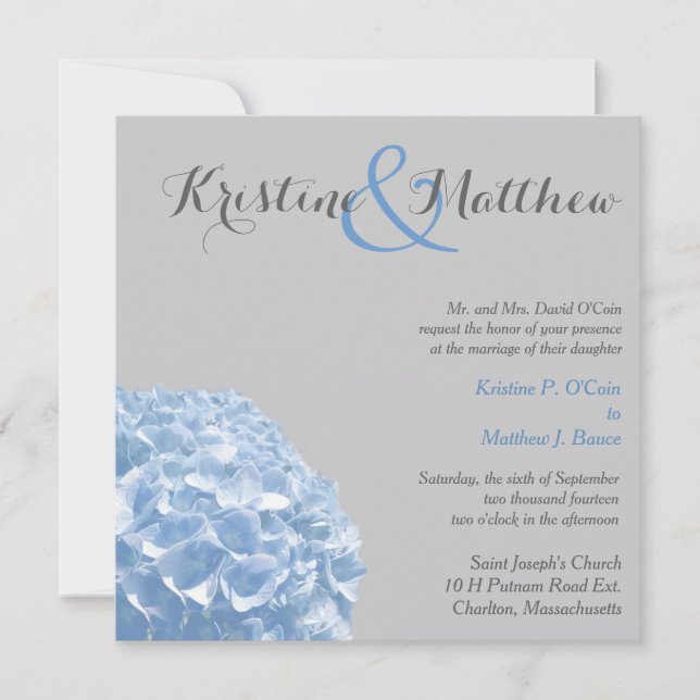 Invitación a la boda de Hydrangea - Azul y gris (Anverso)