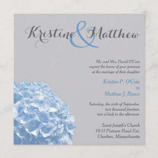 Invitación a la boda de Hydrangea - Azul y gris