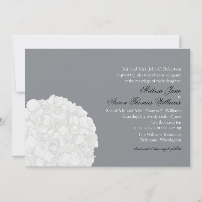 Invitación a la boda de Hydrangea - Gris (Anverso)