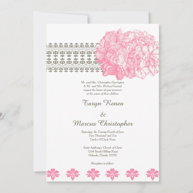 Invitación a la boda de Hydrangea Pink Floral 5x7 (Anverso)