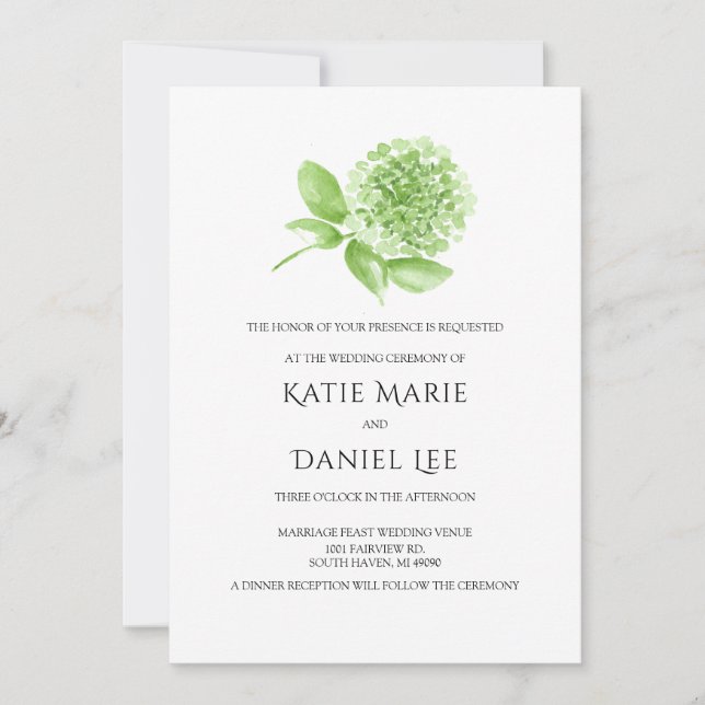 Invitación a la boda de Hydrangea Verde (Anverso)