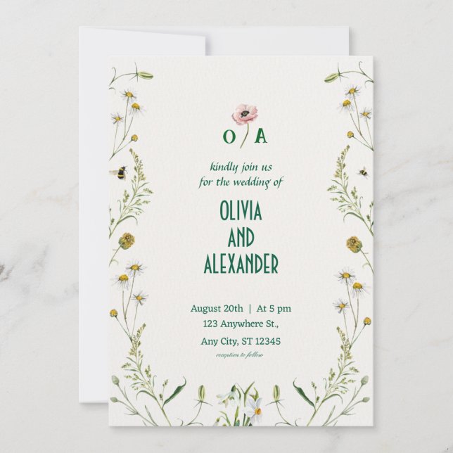 Invitación a la boda de Ilustracion acuarela flora (Anverso)
