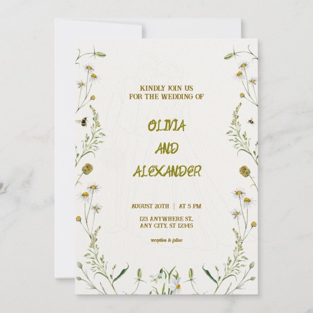 Invitación a la boda de Ilustracion acuarela flora (Anverso)