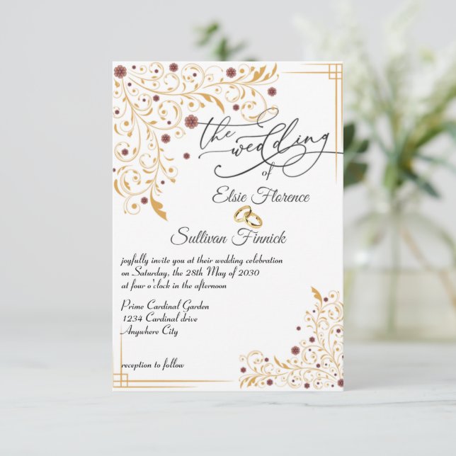 Invitación a la boda de ilustracion de arte floral (Anverso de pie)