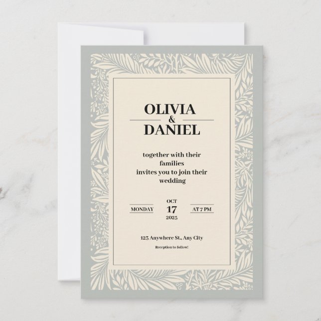 Invitación a la boda de Ilustracion floral gris be (Anverso)