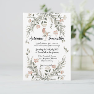 Invitación a la boda de ilustraciones florales y d