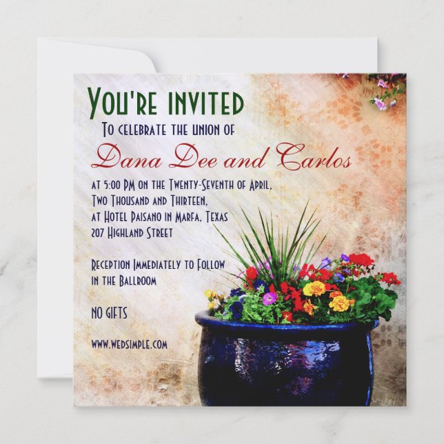 Invitación a la boda de inspiración suroeste DIY (Anverso)