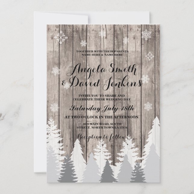 Invitación a la boda de invierno Árbol forestal de (Anverso)
