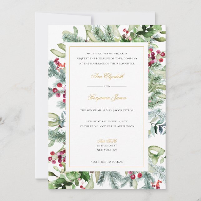 Invitación a la boda de Invierno Ava con RSVP (Anverso)
