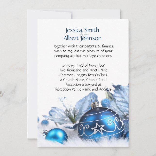 Invitación a la boda de invierno azul (Anverso)