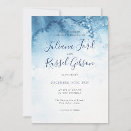 Invitación a la boda de invierno azul acuarela