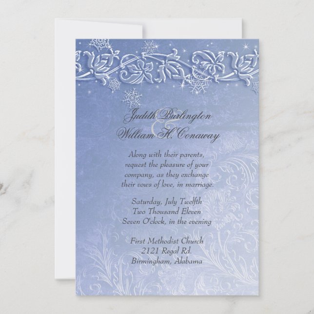 Invitación a la boda de invierno azul cristal (Anverso)
